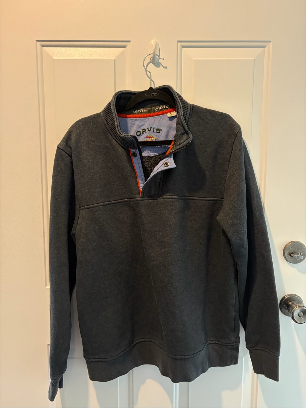 Orvis Men's Charcoal Grey Quarter Zip Sweater with Snap Placket